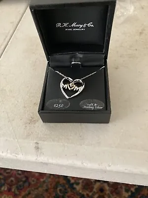 Mom Heart Charm Pendant Necklace 14k White Gold • $45