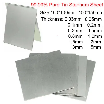 99.99% Pure Tin Metal Sheet Plate Foil Scientific 100*100mm 0.8 1 1.5 2 3 5mm • $8.47