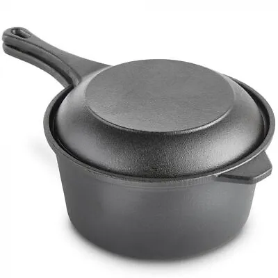 £16.99 • Buy 2pc Cast Iron Dutch Oven Set Kitchen Frying Pan Durable Cookware Pots Casserole 
