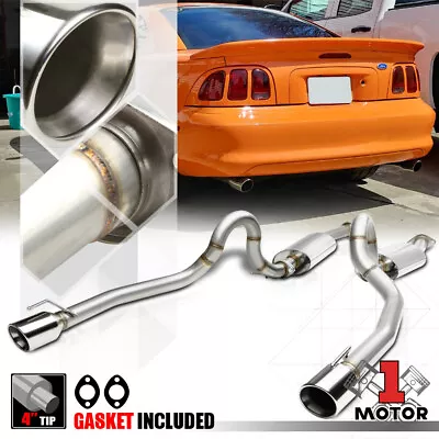 Dual Muffler 4 Rolled Beveled Tip Catback Exhaust For 96-04 Ford Mustang 4.6L V8 • $210.80