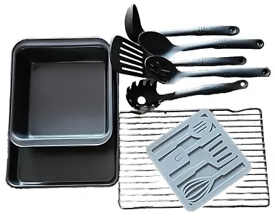 T-FAL ~ Nine (9) Piece ~ Kitchen Bakeware Pans ~ Rack ~ Cooking Utensils • $28