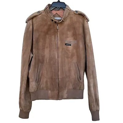 Members Only Mens Suede Bomber Jacket Lined Brown Size 46 Vintage READ • $24.95