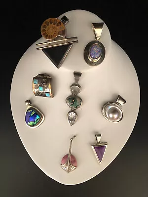 Dealers Lot 8 Pcs. Sterling Silver Multi Gemstone Pendants 105.7 Grams • $31