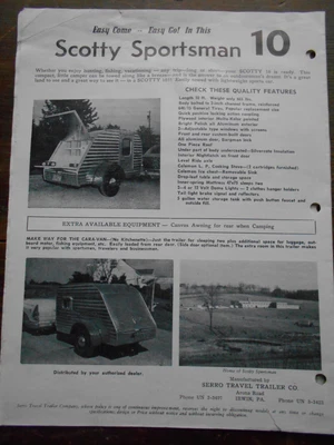 $49 • Buy Serro Scotty Camper 1960  Rare Model  Advertising Folder=vintage Travel Trailer