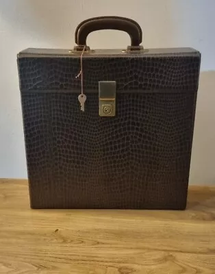 Vintage Vinyl 12 Inch LP Record Slim Storage Case With Key Brown Crocodile Skin  • £24.99