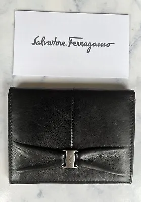 SALVATORE FERRAGAMO Black Travel Card Holder With Box • $205