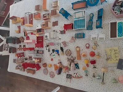£29 • Buy HUGE JOBLOT OF 70s LUNDBY DOLLS HOUSE FURNITURE, LIGHTS, DOLLS AND ACCESSORIES 