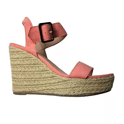 Madden Girl Wedges 8 Women Coral Pink Suede Buckle Straps Platform Heel Summer • $19.99