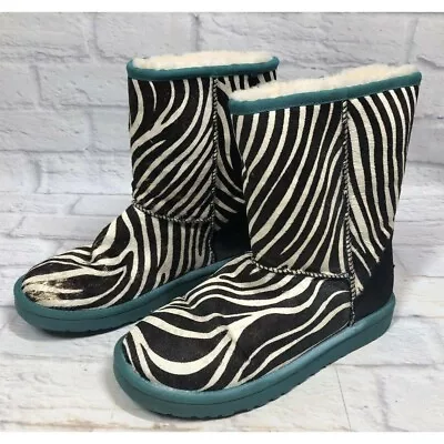 UGG Australia Classic Short Exotic Zebra Teal Sheepskin Boots Womens 7 (d3n) • $24.99