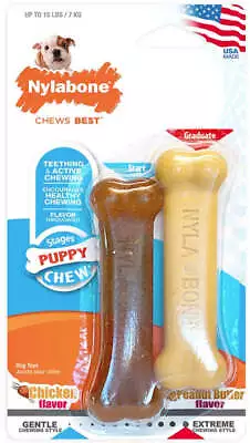 Nylabone Puppy Chew Petite Twin Pack - Chicken & Peanut Butter Nylon • $13.99