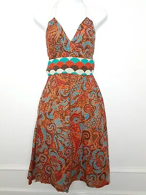 Anthropologie Moulinette Soeurs Island Holiday Halter Dress Beaded Belt Size 6 • $20