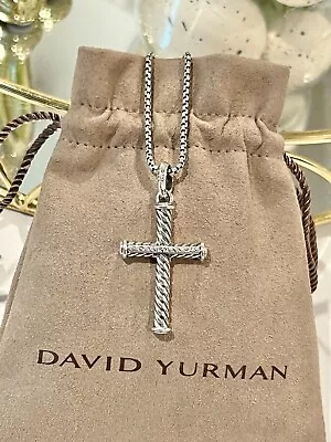 David Yurman Sterling Silver Men's Cable Rope Cross Pendant With 22  Box Chain • $350