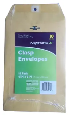 Wexford Manilla Brown Kraft 6x9  (15.2x22.8cm) Clasp Envelope 10 Pack WC277647 • $7.50