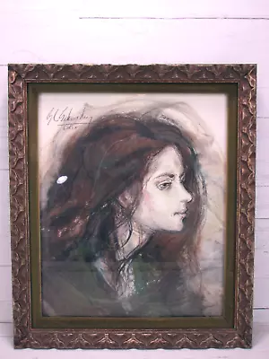 Sheldon Schoenberg Portrait Of A Woman Original Charcoal Drawing Vtg 60s Boho • $199.99