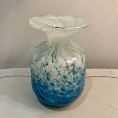 Mdina Art Glass Vase Blue White Mottled Small Stem Bud Unsigned Malta Medina VGC • £29.50