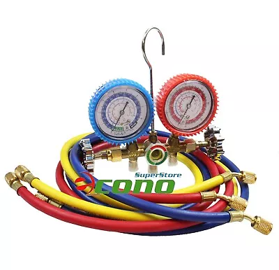 HVAC Diagnostic Service Manifold Gauges Set W/ 3 Color Hoses For R22 R12 R134A • $29.99