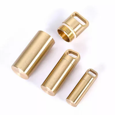 Waterproof Bottle Holder Brass Container Keychain Medicine Capsule Pill Box Case • $9.69