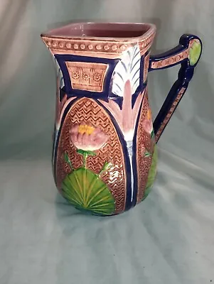 Vintage Majolica Pitcher Vase Hand Painted  Seymour Mann Art Pottery Floral Rose • $35