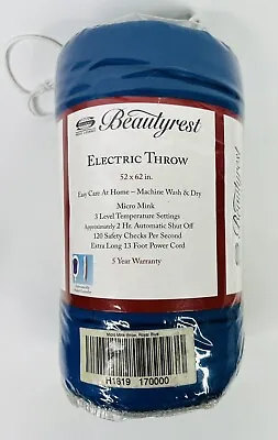 Beautyrest Electric Throw Blanket ~ Royal Blue ~ Micro Mink 52” X 62” • $34.99