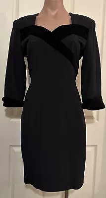 CUE | Classic Vintage Work Office Velvet Trim Winter Dress | SZ 10 • $49.95