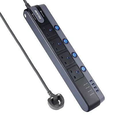 BESTEK 4 Way Extension Lead 1.8M Power Strip Socket With Surge Protection Indiv • £26.99