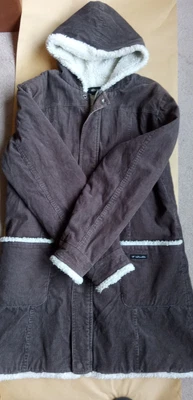 £4 • Buy Women’s Grey Hooded Cord Coat. Knee Length. Faux Sheep Skin Lining Uk Size 12