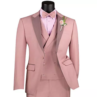 VINCI Men's Mauve 3-Piece Slim-Fit Tuxedo Suit W/ Bow-Tie - NEW • $155