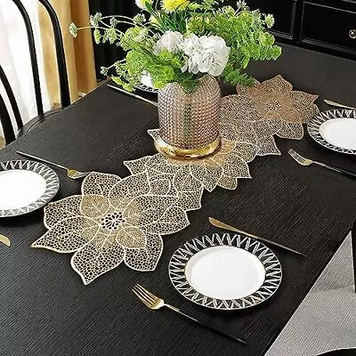 Gold Table Runners 36 Inches Heat Resistant Table Runner Flower Shaped Vinyl ... • $25.02