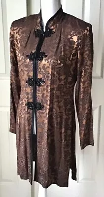 Vintage R & M Richards Karen Kwong Coat Women 8 Satin Brown Copper Baroque Asian • £36.68