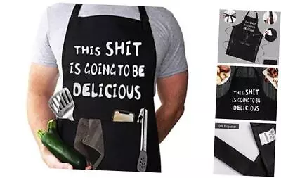 Funny Apron For Men Chef Bib Apron With 2 Pockets Adjustable Neck Strap And  • $20.49