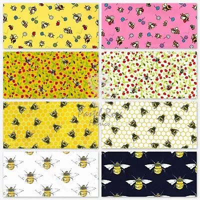 Animal Print Honey Bees 100% Cotton Fabric Kids Novelty Sold By Half Metre FQ • £3.75