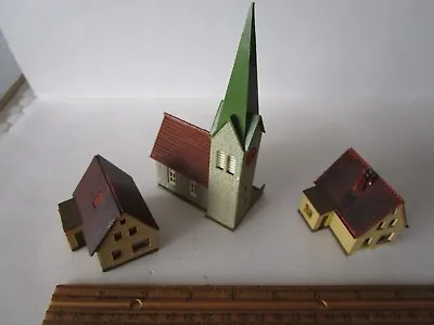 Vintage Built N Scale Rural Church Building W/ Houses Lot For Train Layout • $19.95