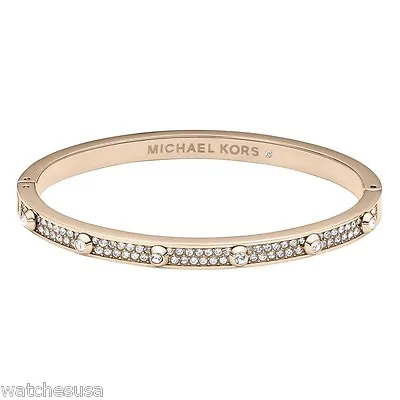 Michael Kors Heritage Rose Gold Tone Astor Hinge Pave Stud Bracelet MKJ3269 • $125
