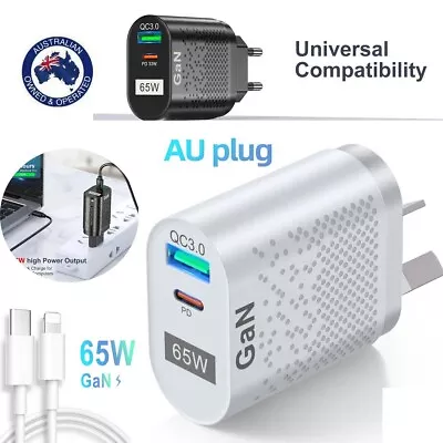 USB-C Fast 65W Charger GaN 2 Ports Type C Power Adapter For Phone Tablet Laptop • $15.89