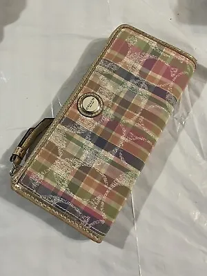 Coach Wallet Plaid Cream Sequin Zip Card Holder Gold • $20.99