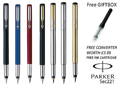 £72.99 • Buy Geniune Parker Vector Fountain Pen Black, Blue, Red, Silver, Gold, Free Gift Box