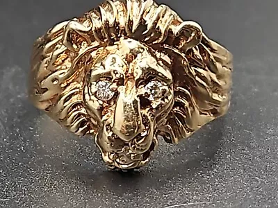 10k Gold Plumb Vintage Lion Ring Glass Eyes 70s Sz 12 6.7g Leo Manly • $225