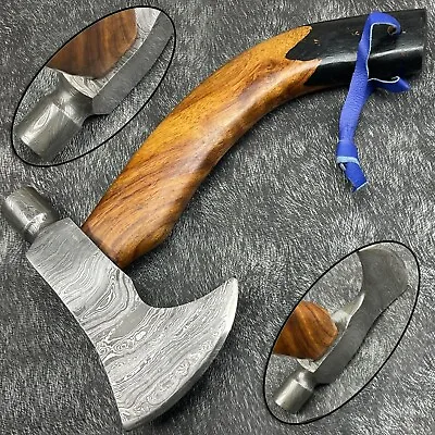 Viking Hammer Axe UniqCustom Handmade Damascus Steel Blade Camping Axe Christmas • $43.99