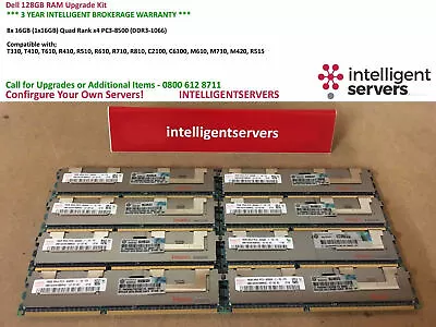 £95 • Buy DELL 128GB RAM Upgrade - T410 T610 T710 R610 R710 R510 R410 R810 M610 R515