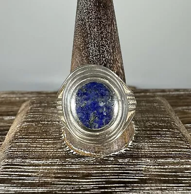 Vintage 925 Sterling Silver Lapis Oval Wide Men’s Signet Ring Sz 12.75 • $35