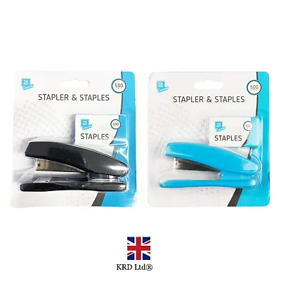 SMALL STAPLER WITH 500 STAPLES Desktop Office Desk Work School Stationery Set UK • £6.83