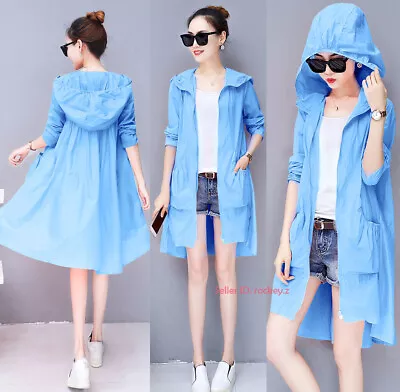 Womens Summer Hooded Sun-protective Coat Anti-UV Top Cycling Long Jacket Loose • $15.97