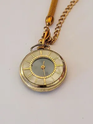 Vintage Endura Swiss Pendant Pocket Watch Mother Of Pearl Necklace - Estate Sale • $20.49