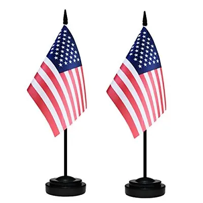 Desk Flag Set 2 Pack American US Table Office Flags Small Mini Desktop USA • $10.44