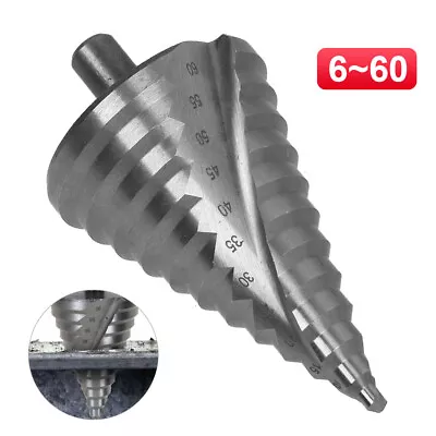 6-60mm HSS Large Spiral 12 Step Cone Drill Bit Metal Hole Cutter Titanium Coated • £12.99