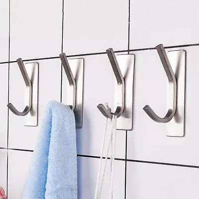 £9.99 • Buy Self Adhesive Hooks 4 Pack Stick On Wall Door Hooks Stainless Steel Coat Hooks