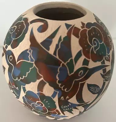 Mata Ortiz Pottery Diana Loya Mixed Clay Sgraffito Hummingbirds Foliage Mexico • $95