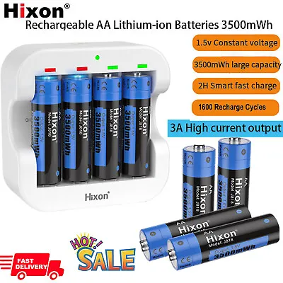 Hixon 1.5V AA Li-ion Rechargeable Batteries Charger 3500mWh  Lithium Battery LOT • $28.59