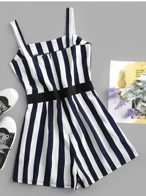 Zaful Striped Blue And White Play Suit (BNWT) Size L • £5.99