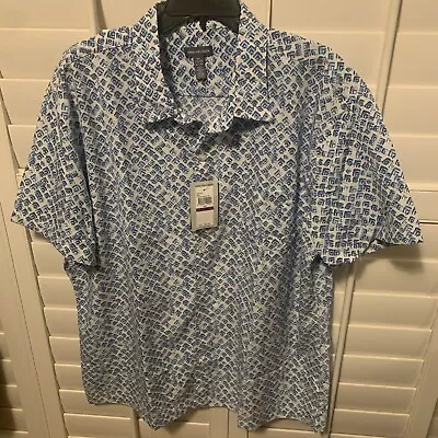 Van Heusen Button Up Shirt Mens 2XLT Wrinkle Free White / Blue • $23.50